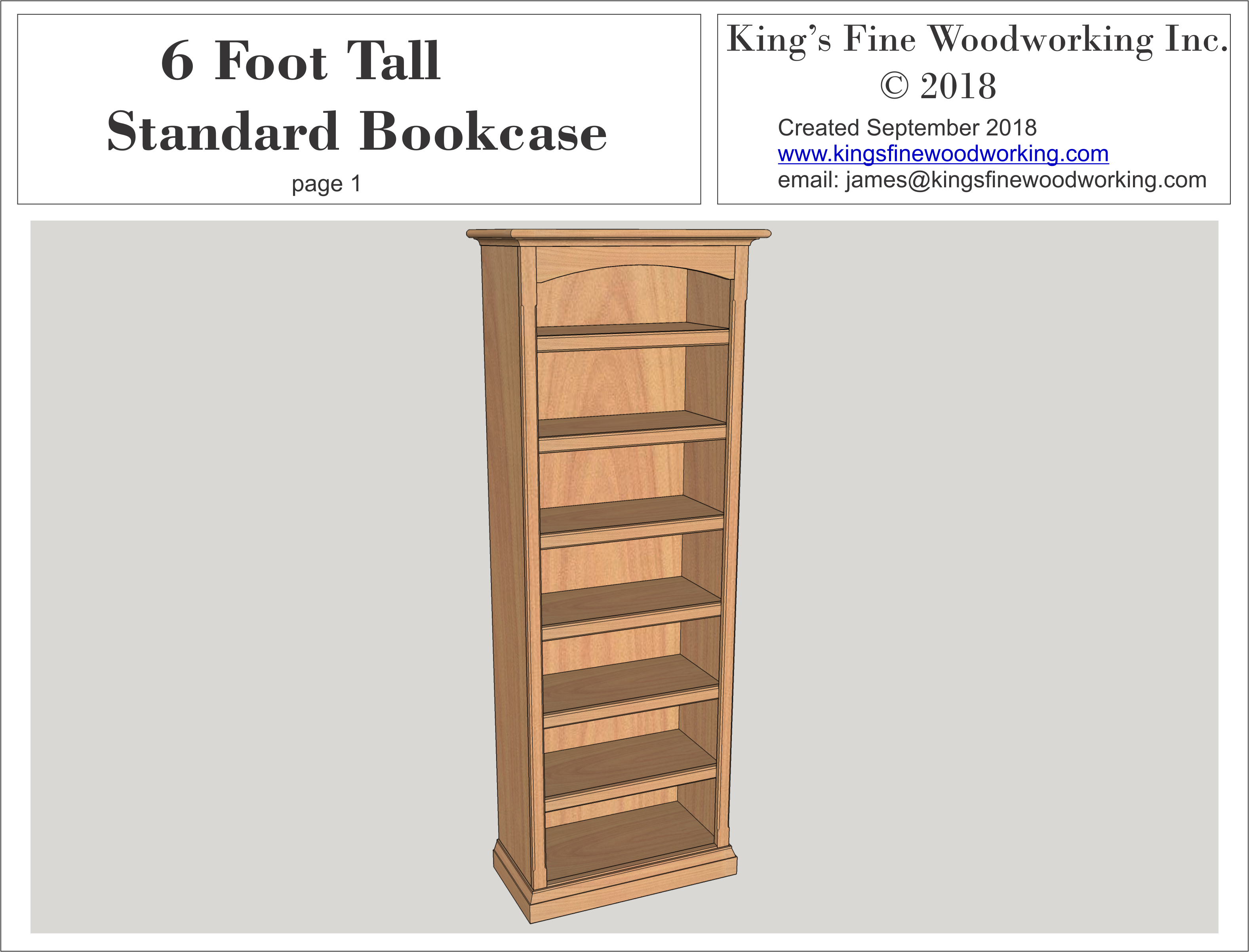 Standard Bookcase 6 tall 2 wide 3D Plans King s Fine Woodworking Inc