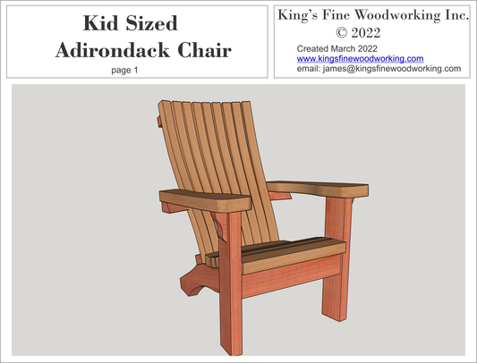 Kid Sized Adirondack Chair, New Comfort Design 3-D Plans