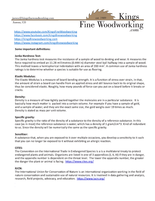 Exotic Lumber Info Pages