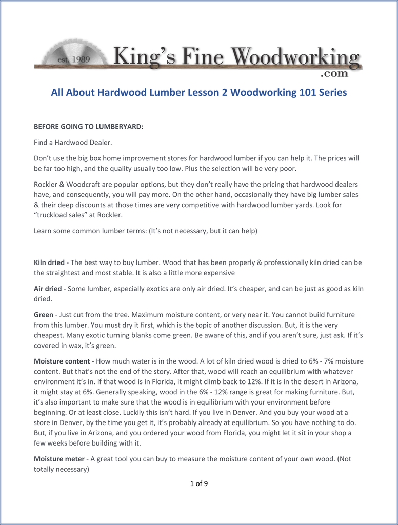 All About Hardwood Lumber Information Packet, in PDF Format