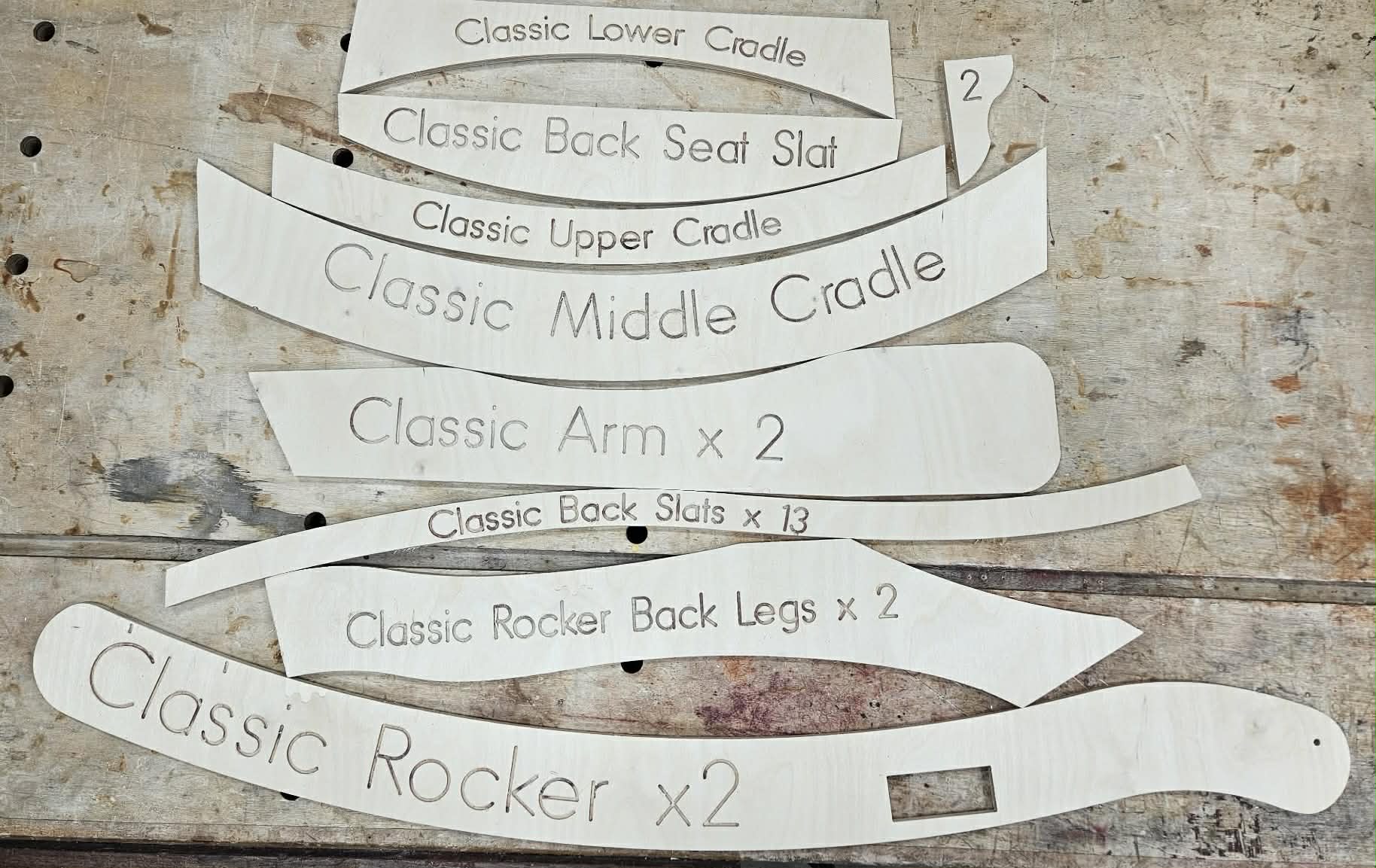 Classic Adult Adirondack Rocker Baltic Birch Wood Templates, CNC cut.