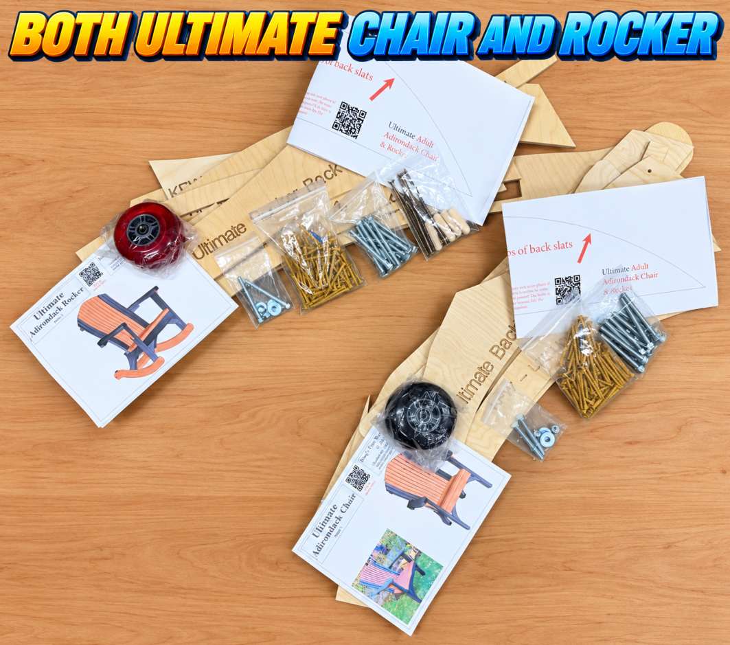 ULTIMATE COMBO ~ 2-COMPLETE BUILD KITS! Ultimate Adirondack ROCKER Kit and CHAIR Kit with Baltic Birch Templates