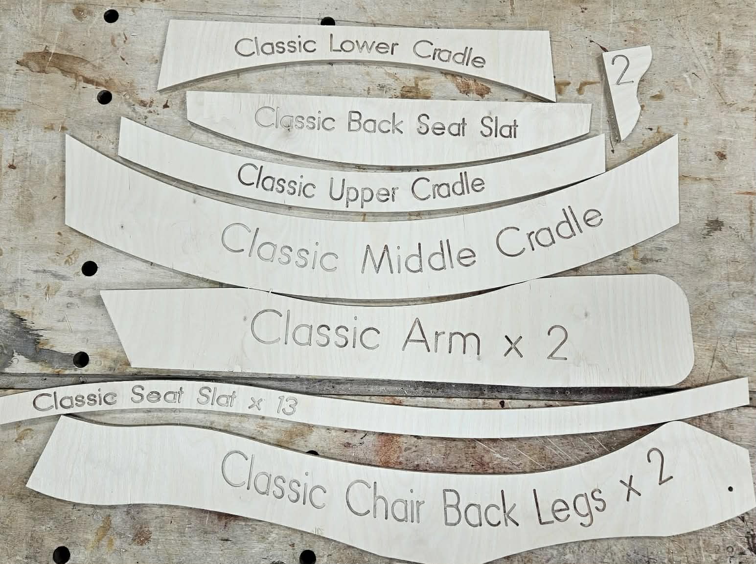 Classic Adult Adirondack Chair Baltic Birch Wood Templates, CNC cut.