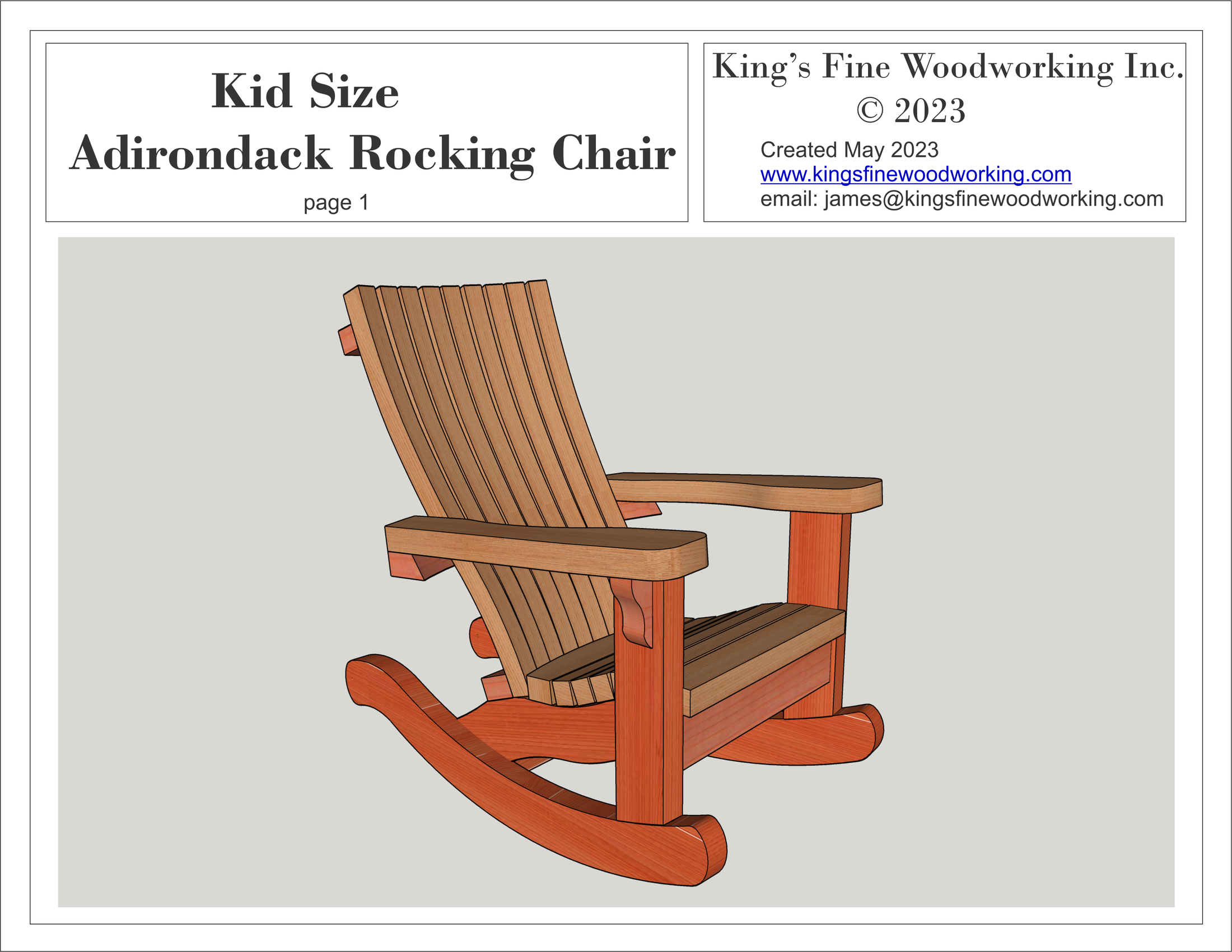 Kid Sized Rocking Chair, Adirondack Style 3-D Plans