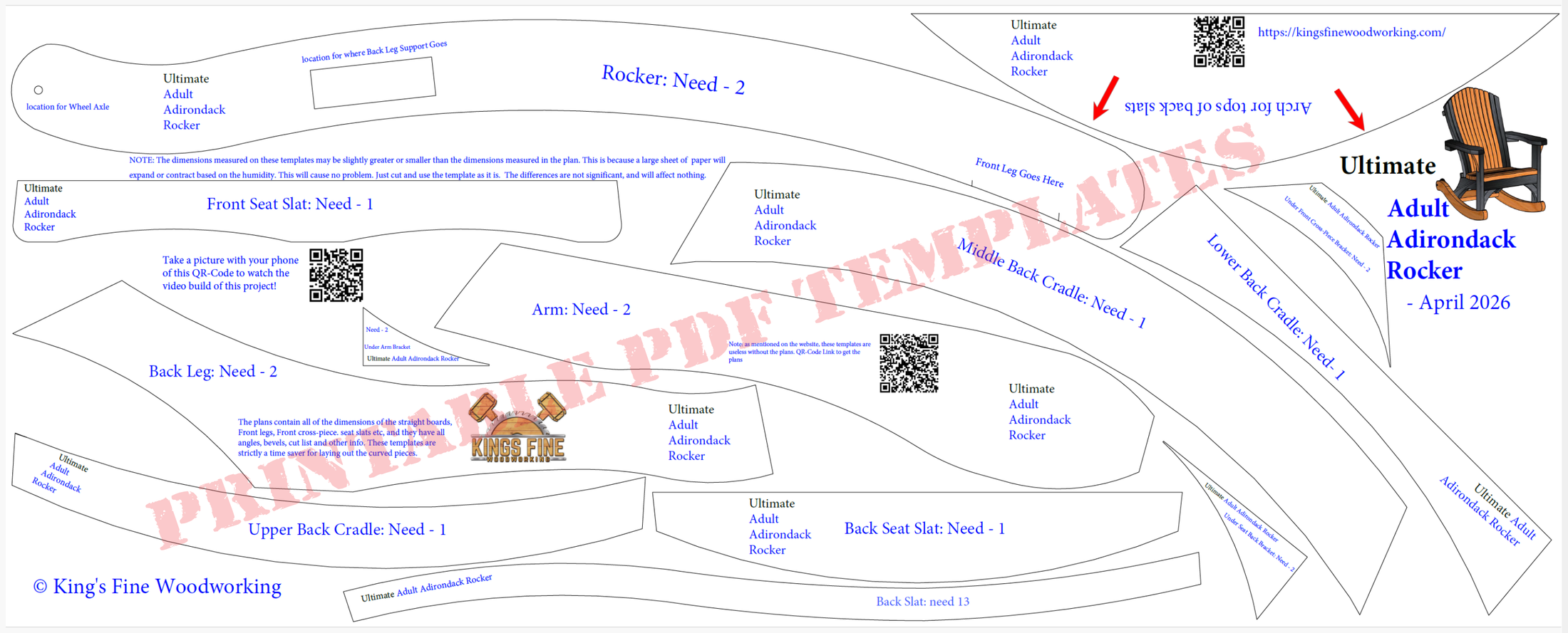 Ultimate Adirondack ROCKER Templates Download only PDF