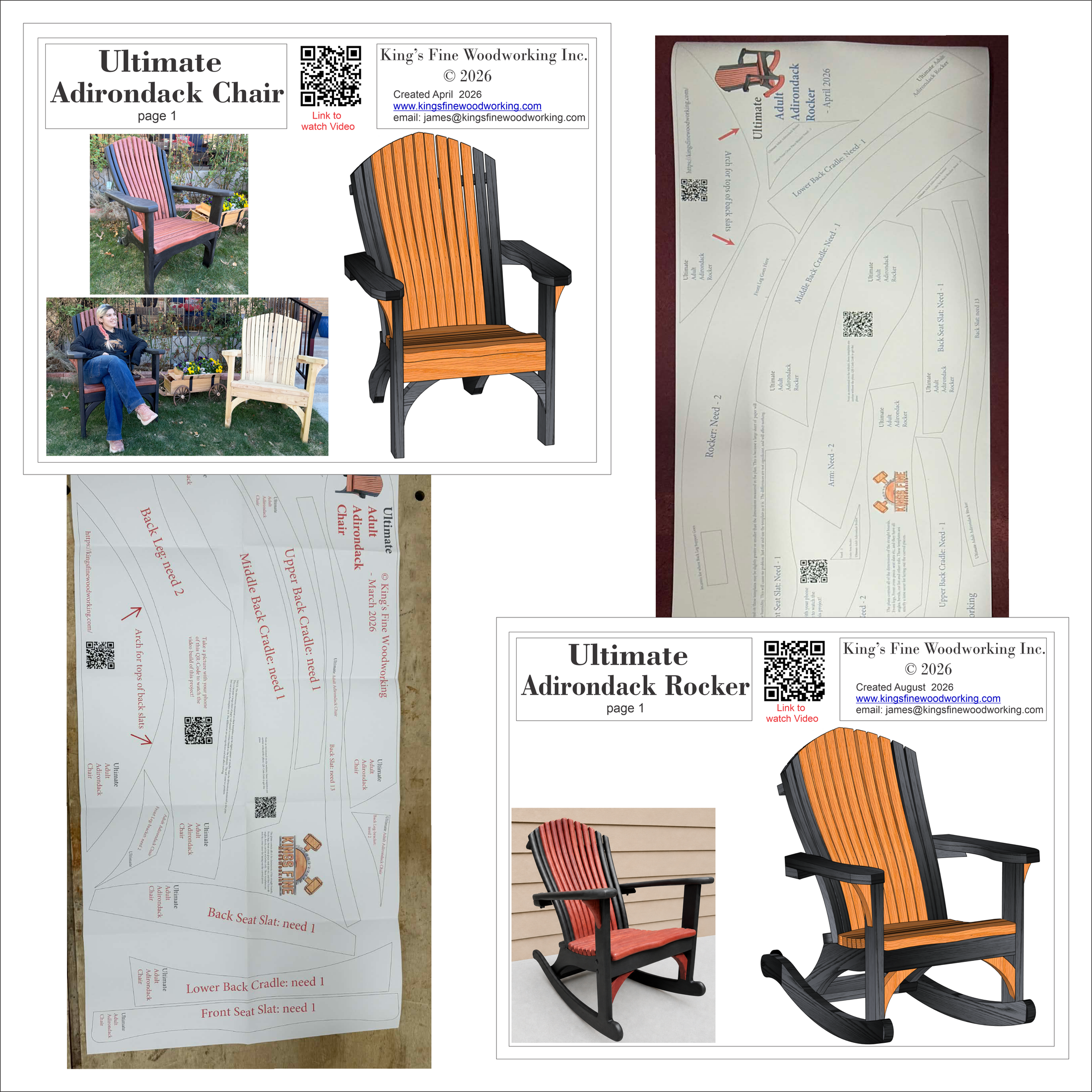 Ultimate Combo Adirondack Package Ultimate Chair and Ultimate Rocker w/ paper templates for both