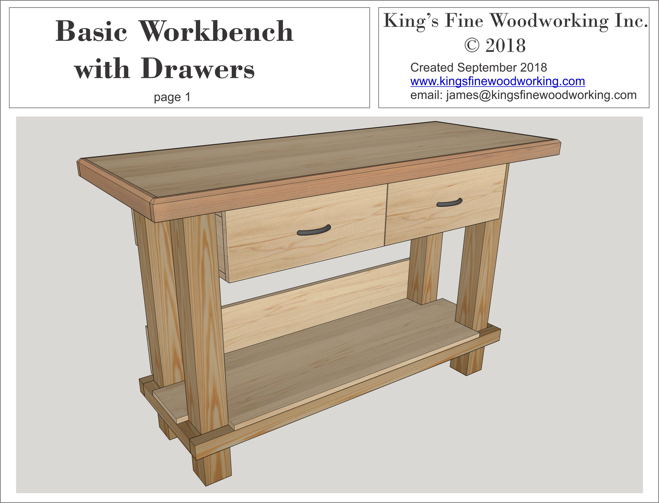 Basic Workbench with Drawers 3D Plans