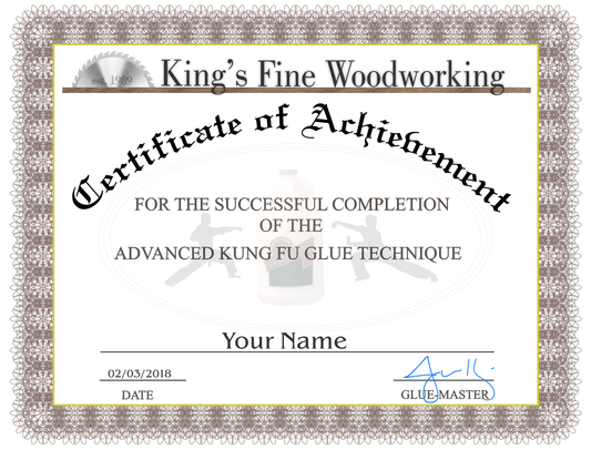 Certificate of Completion Advanced Kung Fu Glue Technique