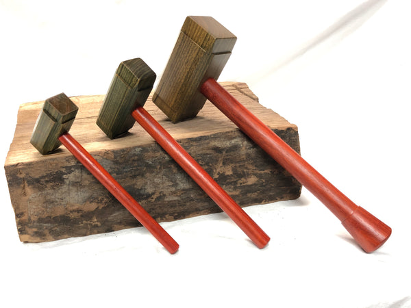 Full Size Mid and Micro Thor's Hammer Woodworking Woodworking Mallets set with Lignum Vitae Head and Redheart handle