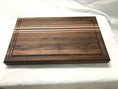 Load image into Gallery viewer, Walnut Cutting Board made with exotics. Strips of solid Wenge wood, Maple & African Padauk
