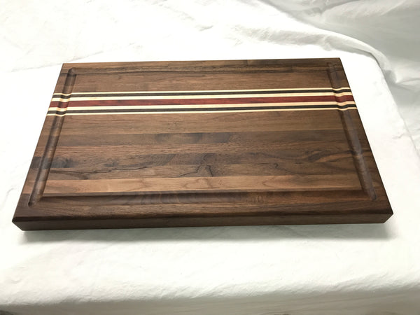 Walnut Cutting Board made with exotics. Strips of solid Wenge wood, Maple & African Padauk